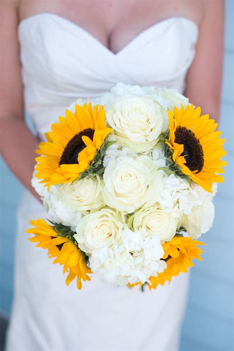 Mixed Sunflower And White Rose Wedding Bouqet