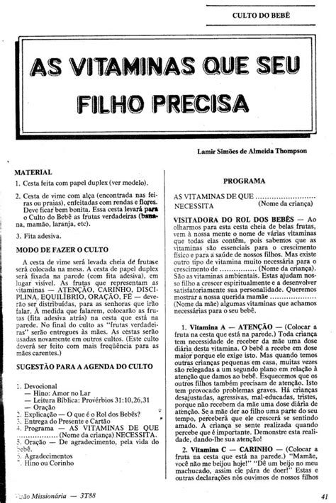 CANTINHO DAS HISTÓRIAS BÍBLICAS CULTO DO BEBÊ AS VITAMINAS QUE O SEU