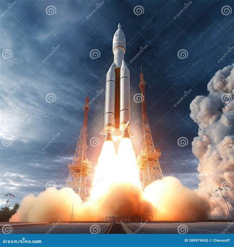 A Large Cargo Rocket is Launched from the Launch Pad Stock Illustration ...