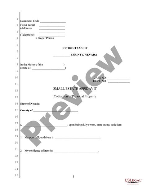 Nevada Small Estate Affidavit For Personal Property Only Estates Small Affidavit Estates