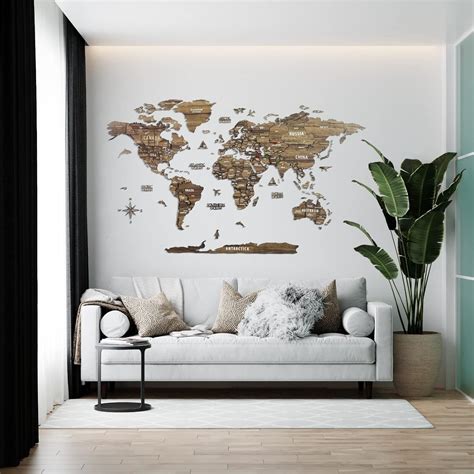 Amazon.com: Multilayered 3D Wooden World Map, Travel Map with States ...