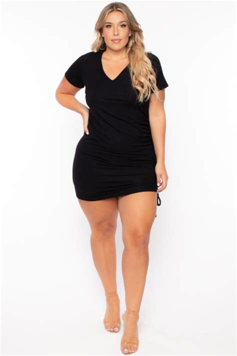 Curvy Sense Plus Size Side Ruched Bodycon Dress Black At Cheap Prices