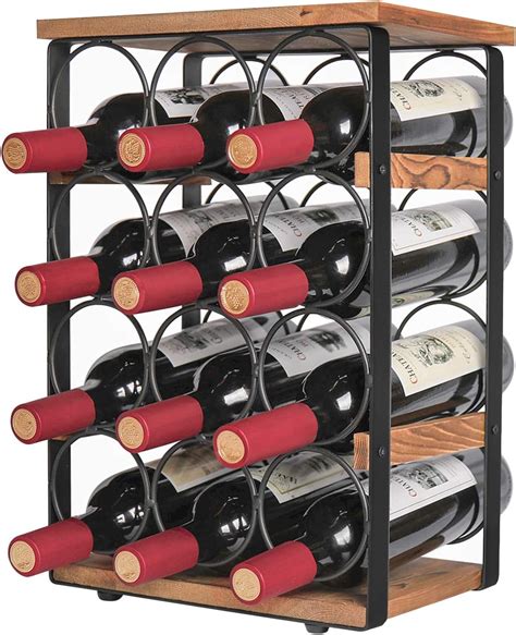 X Cosrack Rustic 12 Bottles Wine Holder Rack Tabletop Wine Racks Countertop Wine