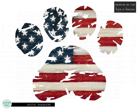 American Flag Dog Paw Sublimation Design 4th Of July Independence Day