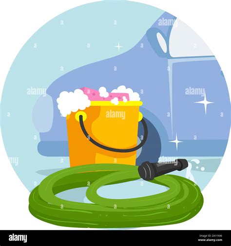 Illustration Of Household Chores Washing Car With A Car Pail Full Of