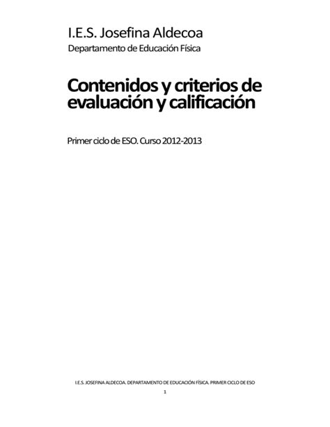 Contenidos Y Criterios De Evaluaci N Y Calificaci N I E S Josefina Aldecoa