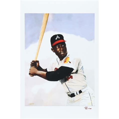 Hank Aaron Braves Joshua Barton Signed LE 12x18 Lithograph 500