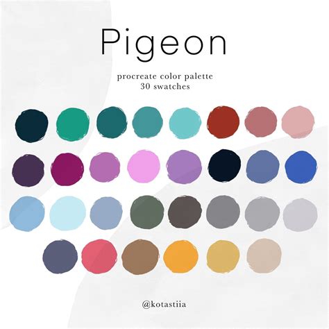 Pigeon Procreate Color Palette Handpicked Vibrant Color Swatches