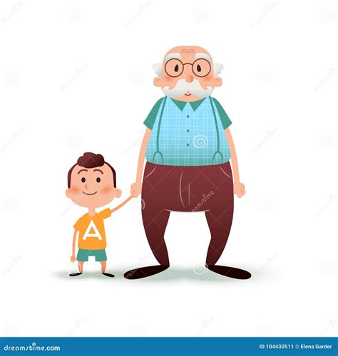 Tenersi Per Mano Del Nipote E Del Nonno Illustrazione Di Vettore Del