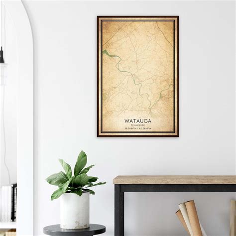 Vintage Watauga Tennessee Map Poster, Watauga TN City Road Wall Art