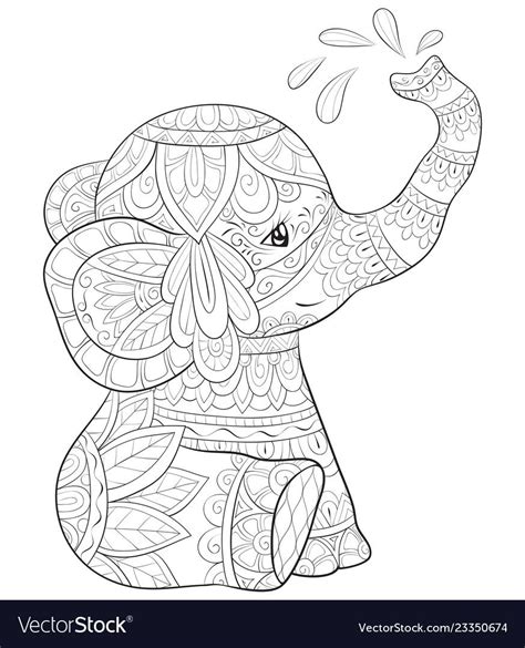 A cute cartoon elephant with ornaments image for relaxing activity.A ...