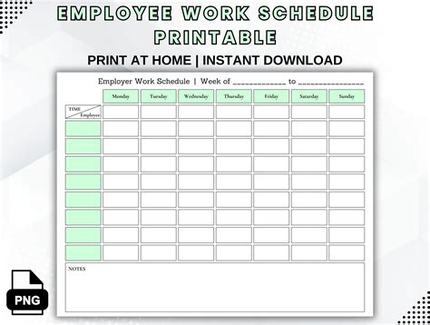 Employee Work Schedule Printable: Weekly Staff Shift Template (PDF, PNG