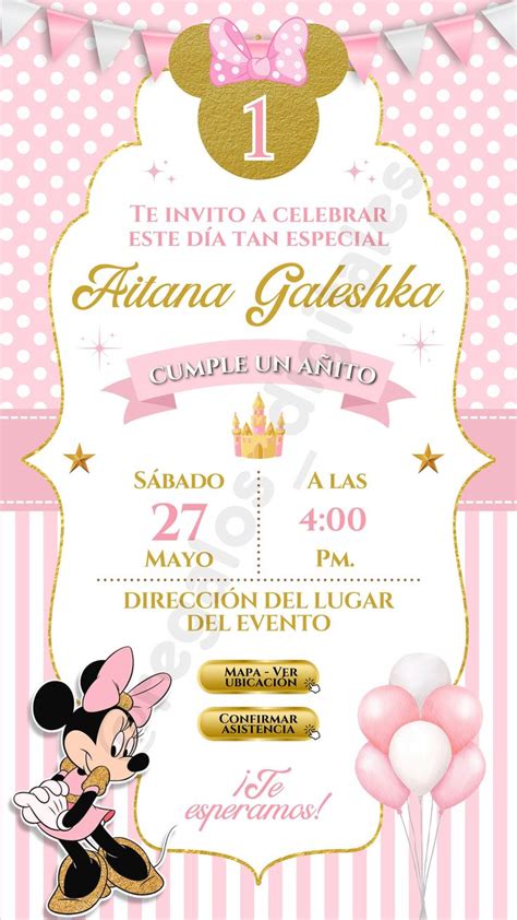 Invitación de Minnie Mouse Gold Invitación interactiva Invitaciones