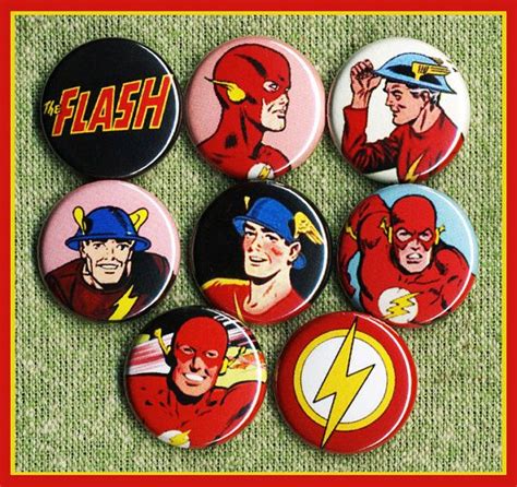 8 Flash Comic Book Superhero Pins 1 Inch By Sugarplumrobots 760