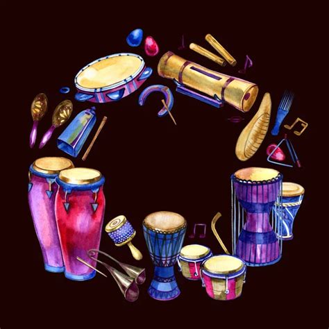 Drums Watercolor Musical Instruments On White Background Stock