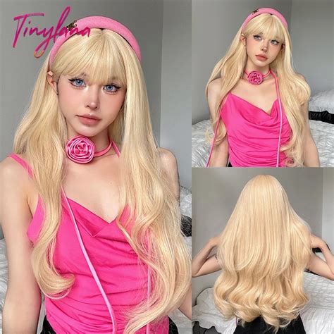 Long Blonde Wavy Synthetic Wigs With Bangs Lolita Cosplay Blonde