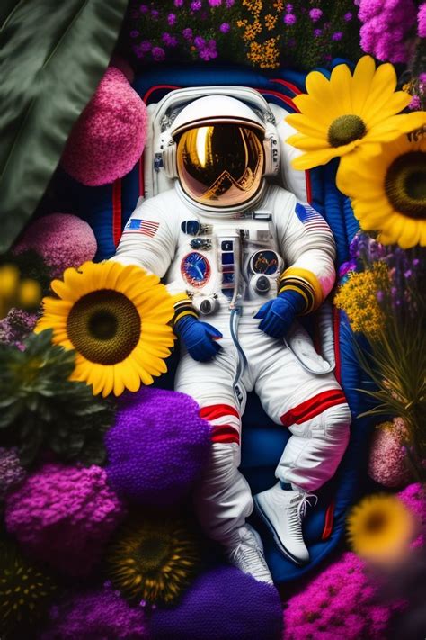 An Astronaut Laying Down In A Bed Of Millions Of Vibrant Colorful