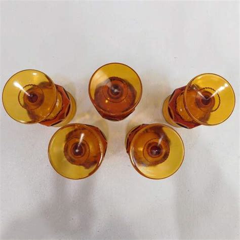 Buy The Vintage Indiana Glass Kings Crown Thumbprint Amber Goblets Set Of 5 Goodwillfinds