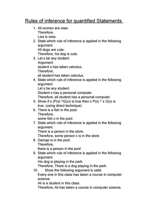 Rules Of Inference For Quantifier Statements Excercises Rules Of