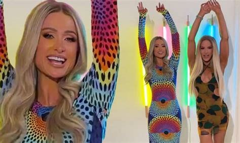 Paris Hilton Dons Rainbow Print Mara Hoffman Dress To Kick Off Pride