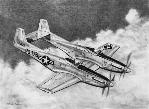 F-82 Twin Mustang Drawing by Douglas Castleman