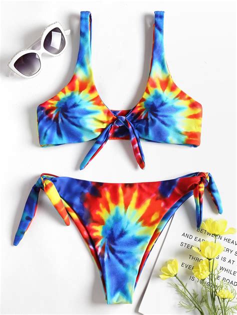 17 OFF 2019 High Cut Tie Dye Knot Bikini In MULTI ZAFUL