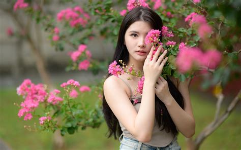 Image Brunette Girl Bokeh Young Woman Asiatic Hands 1920x1200