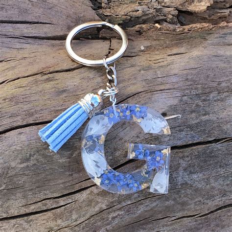 Personalised Initial Resin Keyring Letters Flower Preservation Resin