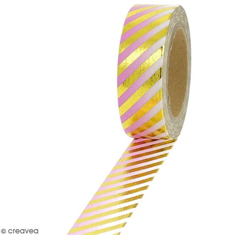 Masking tape Foil Lignes dorées fond rose et blanc dégradé 1 5 cm x