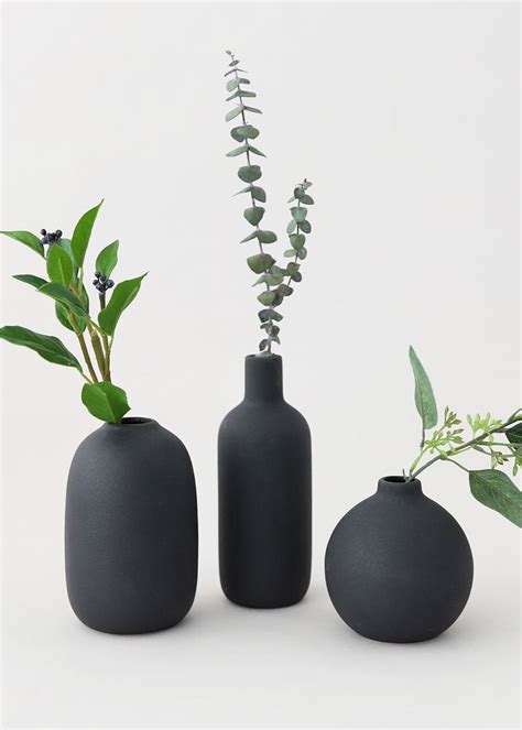 Afloral Set Of 3 Black Ceramic Bud Vases 425 7 Bud Vases Flower