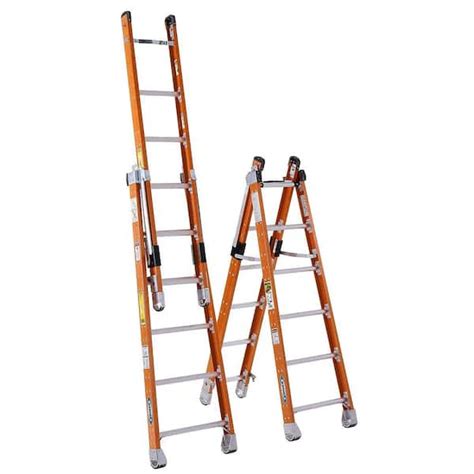 Werner 12 ft. Fiberglass Combination Ladder with 375 lb. Load Capacity Type IAA Duty Rating 7806 ...