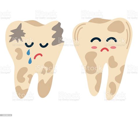 Ilustración De Dientes Con Caries Triste Diente De Dibujos Animados Con Una Enfermedad Y Un