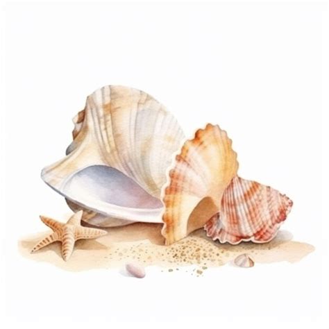 Premium AI Image | A watercolor painting of a sea shells on a white ...