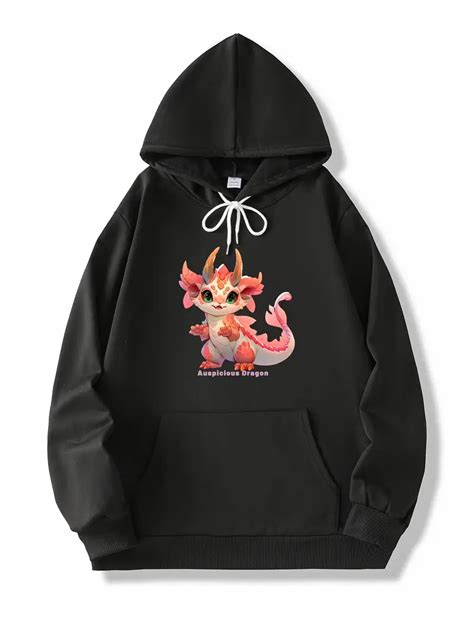 Dragon Print Kangaroo Pocket Hoodie Casual Long Sleeve Temu Ireland