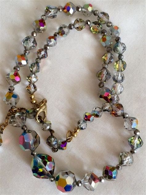 Vintage Swarovski Ab Crystal Necklace 1950s Silver Gray Single