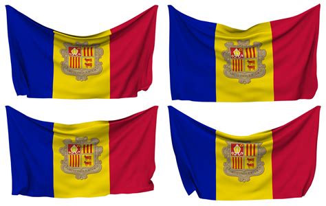 Andorra Pined Flag From Corners Isolated With Different Waving