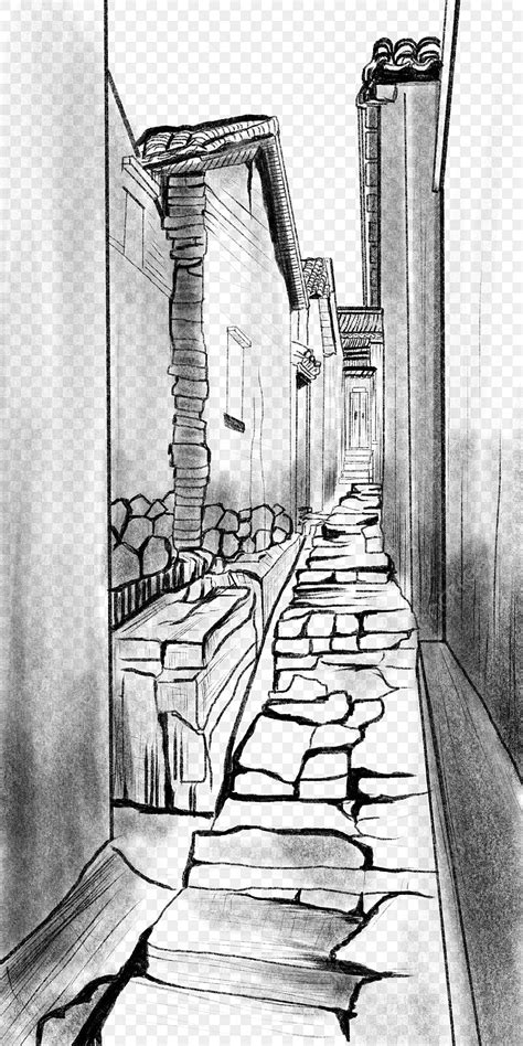 Line Drawing Ancient Street Small Alley Line Drawing Ancient Street