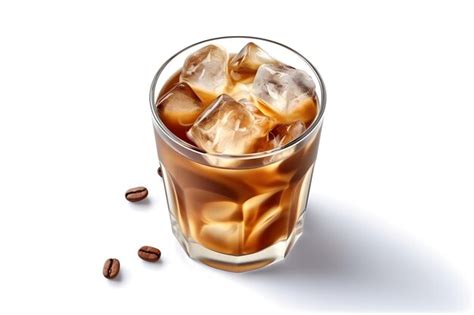 Premium Photo | A glass of iced coffee with ice and coffee beans