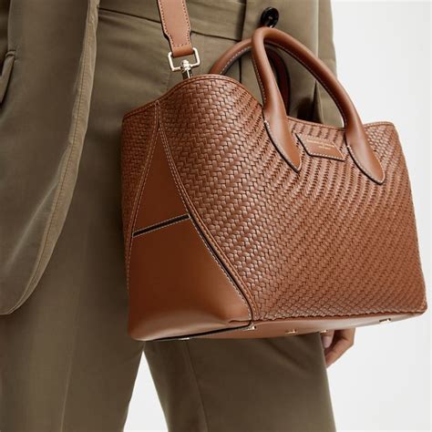 Tan Midi London Woven Leather Tote Bag Aspinal Of London