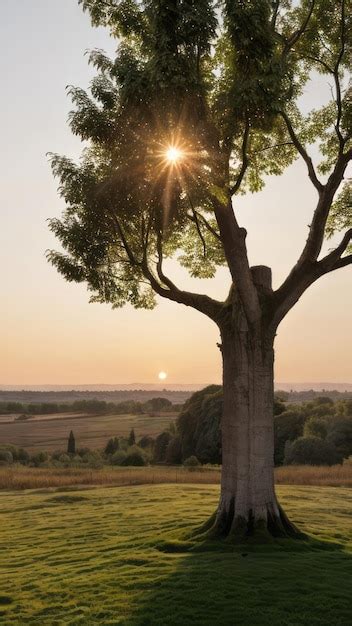 Premium Photo Single Tree In A Park Sunset Golden Hours Relaxing