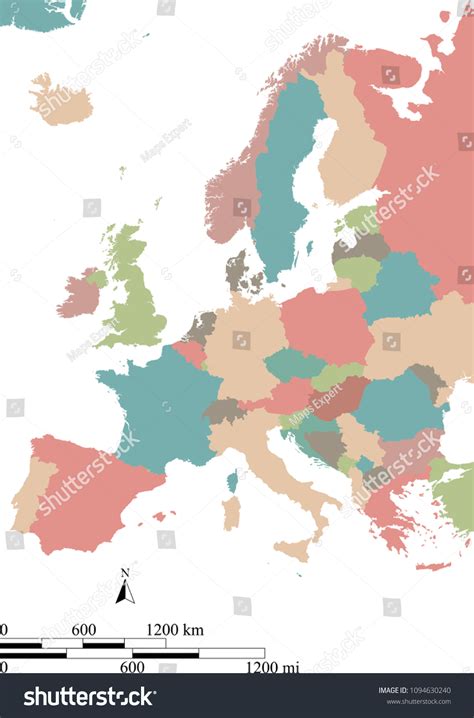 Europe Map Vector Outline Scales Miles Stock Vector (Royalty Free ...