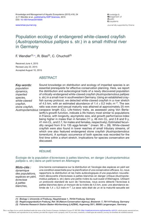 PDF Population Ecology Of Endangered White Clawed Crayfish