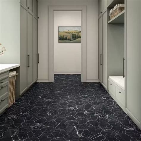 Emporio Black Marble Look Porcelain Hexagon Tile