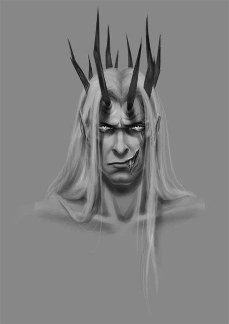 a drawing of a demon with horns on it's head and long white hair