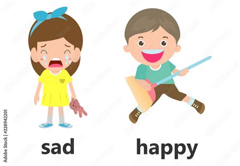 Opposite Words Sad And Happy Vector Illustration Opposite English