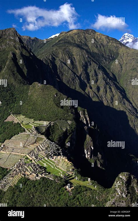 Machu Picchu Aerial View Of Inca Ruins And Mountain Scenery From