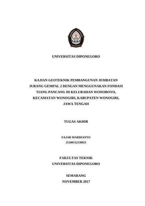 Pdf Universitas Diponegoro Kajian Geoteknik Eprints Undip Ac Id