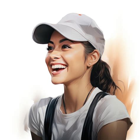 Premium AI Image | a woman smiling with a hat that says " she's smiling