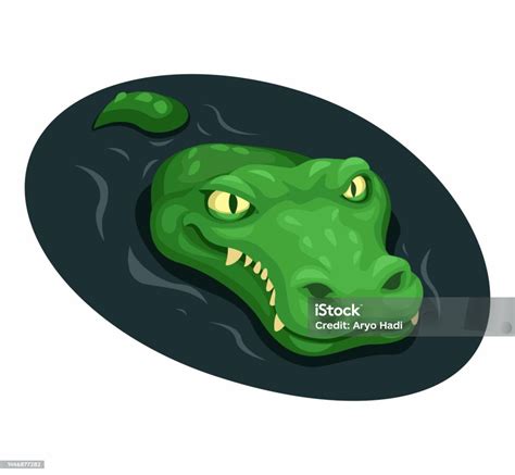 Crocodile Swimming On River Symbol Cartoon Illustration Vector向量圖形及更多