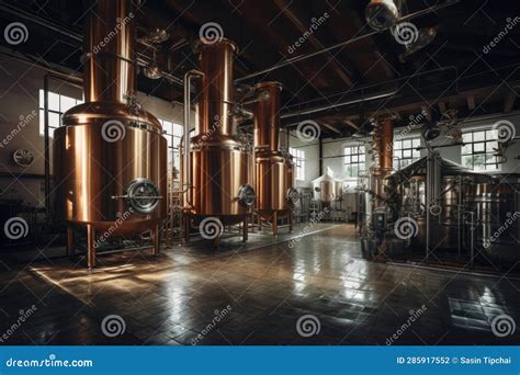 Brewery Modern Beer Plant With Brewering Kettles Tubes And Tanks Made